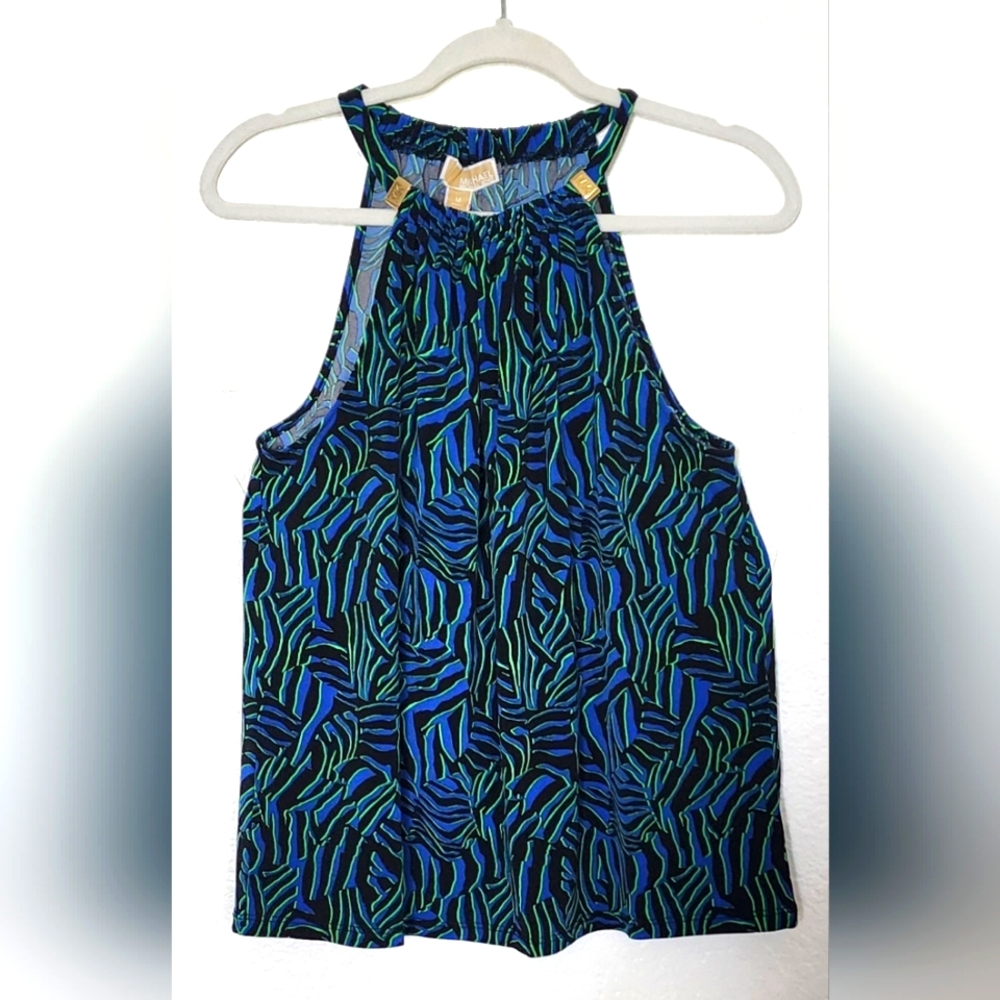 Michael Kors Women's Halter Neck, Royal Blue & Green Zebra Striped. Size M
